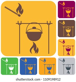 Fire and pot icon. Vector illustration.