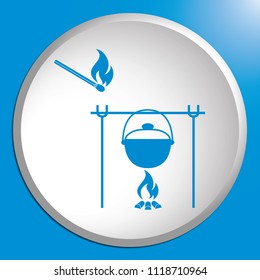 Fire and pot icon. Vector illustration.