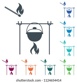 Fire and pot icon. Vector illustration.