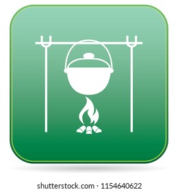 Fire and pot icon. Vector illustration.