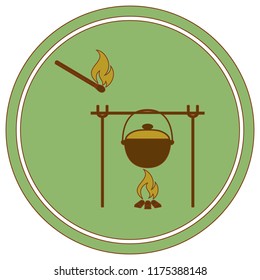 Fire and pot icon. Vector illustration.

