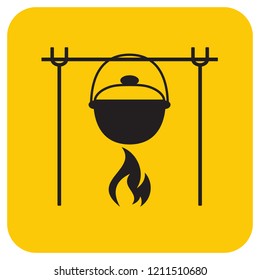 Fire and pot icon. Vector illustration.