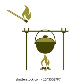 Fire and pot icon. Vector illustration.