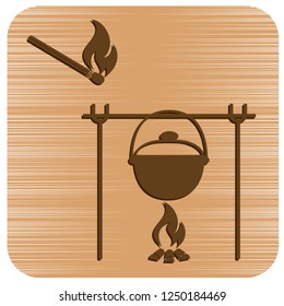 Fire and pot icon. Vector illustration.