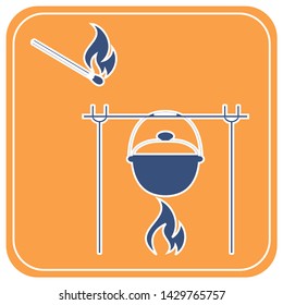 Fire and pot icon. Vector illustration.

