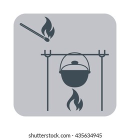 Fire and pot icon. Vector illustration.

