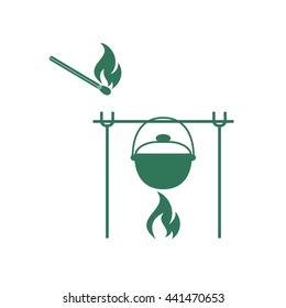 Fire and pot icon. Vector illustration.

