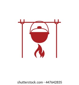 Fire and pot icon. Vector illustration.

