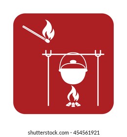 Fire and pot icon. Vector illustration.