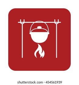 Fire and pot icon. Vector illustration.