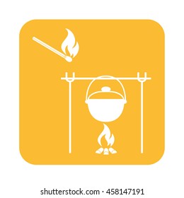 Fire and pot icon. Vector illustration.