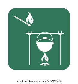 Fire and pot icon. Vector illustration.


