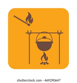 Fire and pot icon. Vector illustration.