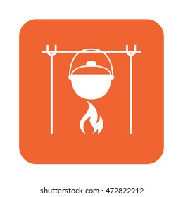 Fire and pot icon. Vector illustration.