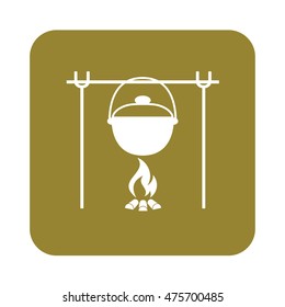 Fire and pot icon. Vector illustration.