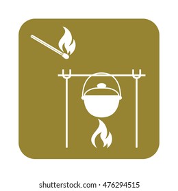 Fire and pot icon. Vector illustration.