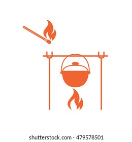 Fire and pot icon. Vector illustration.