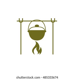 Fire and pot icon. Vector illustration.
