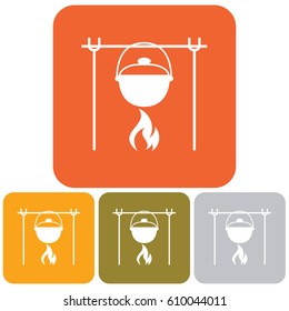 Fire and pot icon. Vector illustration.