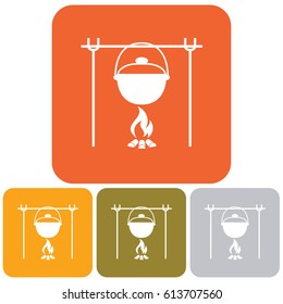 Fire and pot icon. Vector illustration.