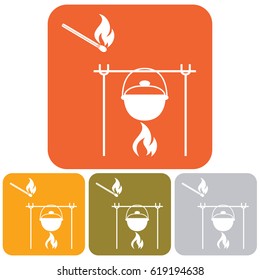 Fire and pot icon. Vector illustration.