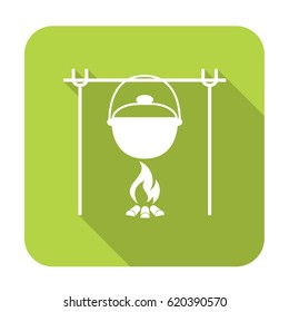 Fire and pot icon. Vector illustration.

