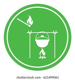 Fire and pot icon. Vector illustration. 