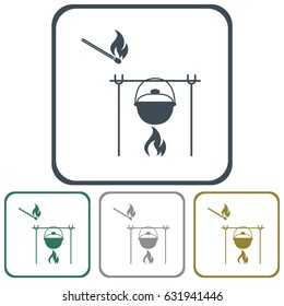 Fire and pot icon. Vector illustration.
