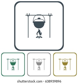 Fire and pot icon. Vector illustration.