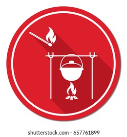Fire and pot icon. Vector illustration.