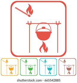 Fire and pot icon. Vector illustration.

