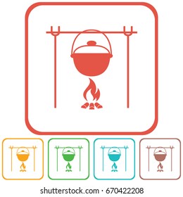 Fire and pot icon. Vector illustration.