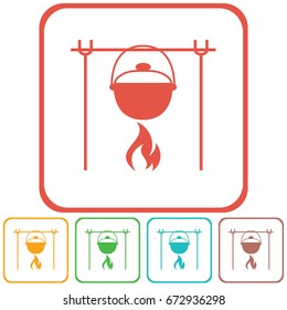 Fire and pot icon. Vector illustration.

