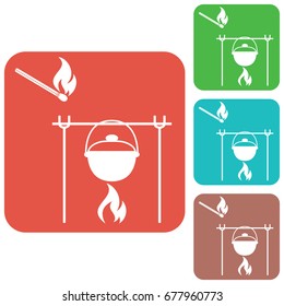 Fire and pot icon. Vector illustration.


