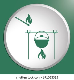 Fire and pot icon. Vector illustration.