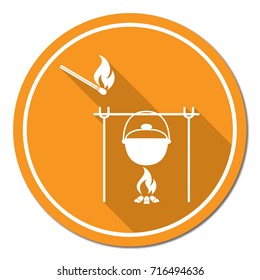 Fire and pot icon. Vector illustration.