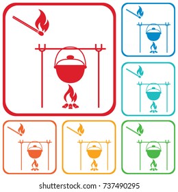 Fire and pot icon. Vector illustration.
