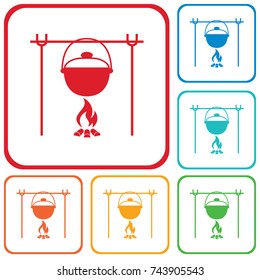 Fire and pot icon. Vector illustration.

