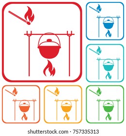 Fire and pot icon. Vector illustration.

