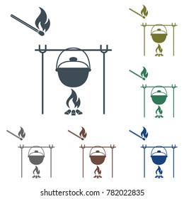 Fire and pot icon. Vector illustration.