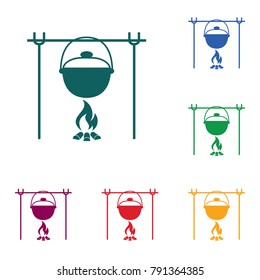 Fire and pot icon. Vector illustration.