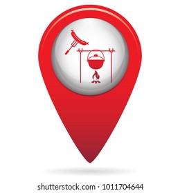 Fire, pot and sausage icon. Vector illustration.

