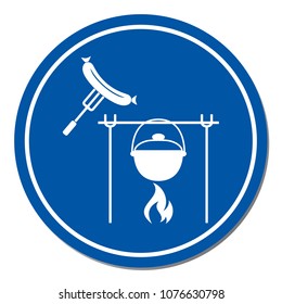 Fire, pot and sausage icon. Vector illustration.

