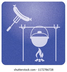 Fire, pot and sausage icon. Vector illustration.

