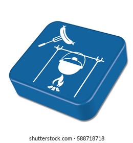 Fire, pot and sausage icon. Vector illustration.
