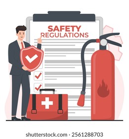 fire prevention concept Safety regulations concept. Flat illustration of safety regulations concept for web design