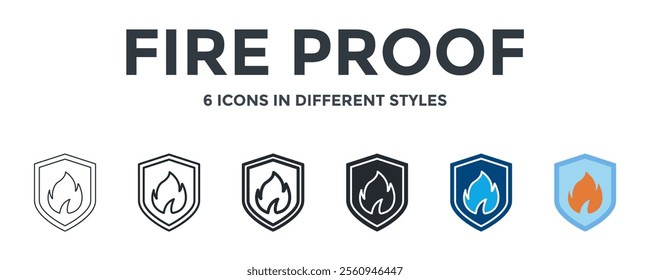 FIRE PROOF icon in different style vector illustration. Designed in thin line, regular line, bold line, glyph, color fill, and flat style can be used for web