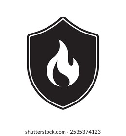fire protect icon shield black white vector design isolated background