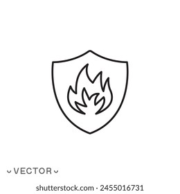 fire protect icon, thin line symbol isolated on white background, editable stroke eps 10 vector illustration