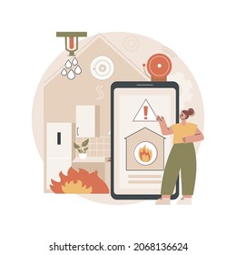 Fire protection abstract concept vector illustration. Fire alarm system, safety equipment, building emergency protection, smoke detector, warning solution, water spraying device abstract metaphor.